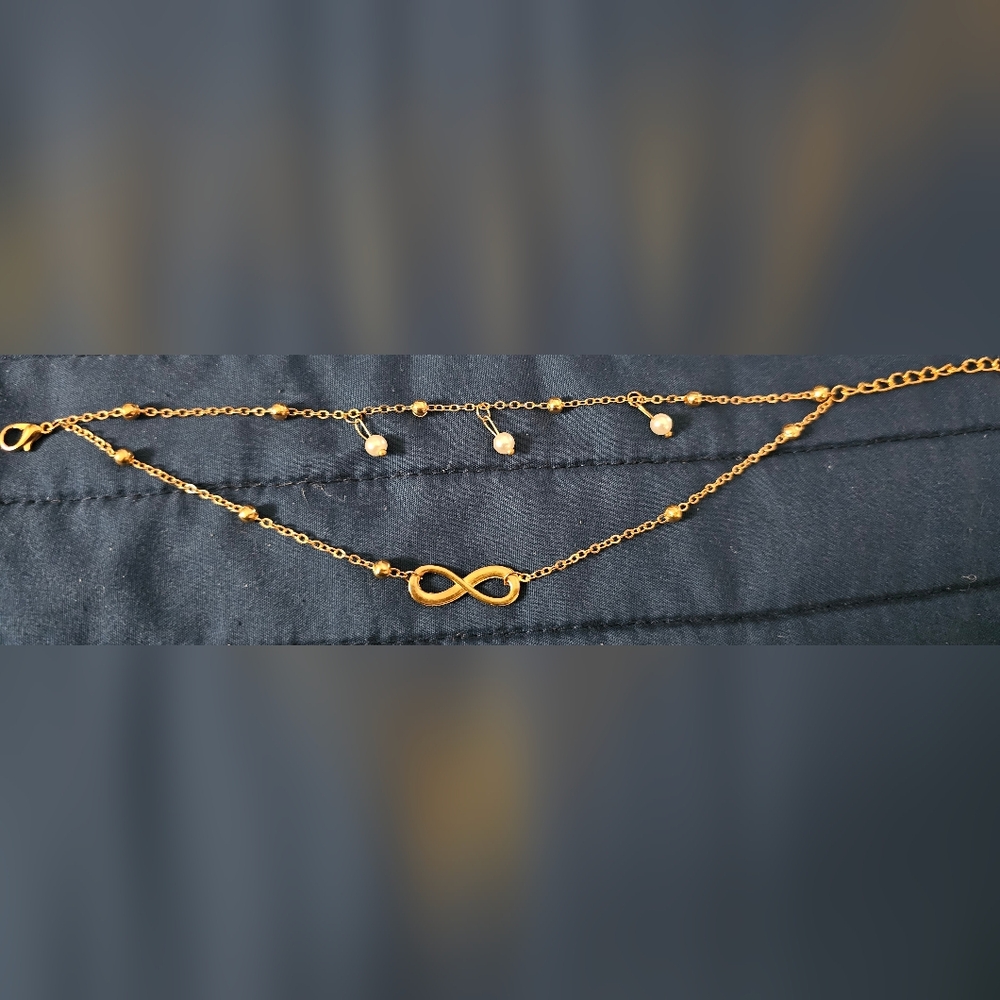 Double Layer Infinity Pearl Anklet Bracelet,Endless Love Symbol Anklet